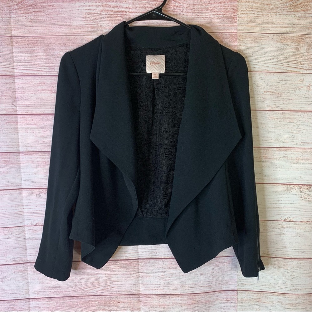 Candie’s‎ Black Open Front Cropped Zipper Sleeves Blazer XS